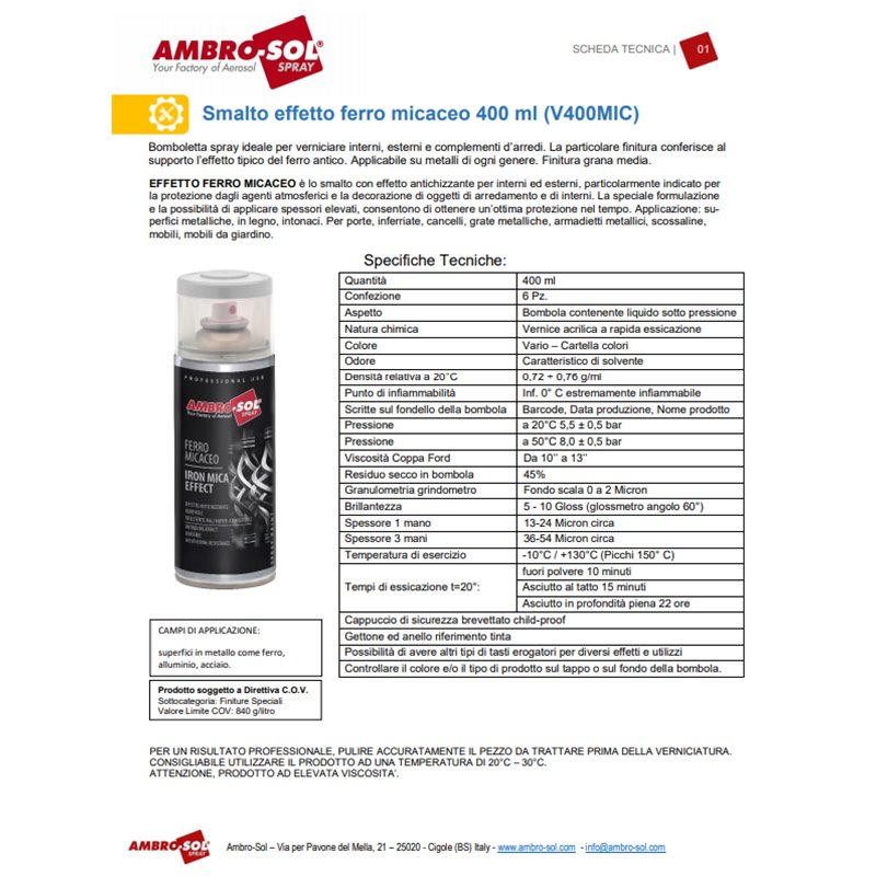 SMALTO SPRAY FERROMICACEO ANTIRUGGINE AMBRO-SOL ML 400