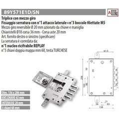 MOTTURA 89Y571E1/N SERRATURA RICAMBIO EFFEPI DOPPIA MAPPA NUCLEO REPLAY