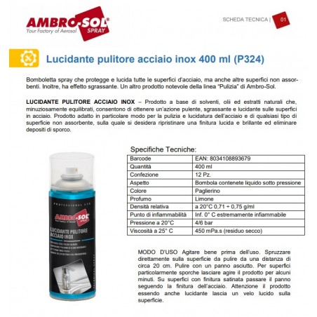 LUCIDANTE PULITORE INOX SPRAY AMBRO-SOL 400 ML