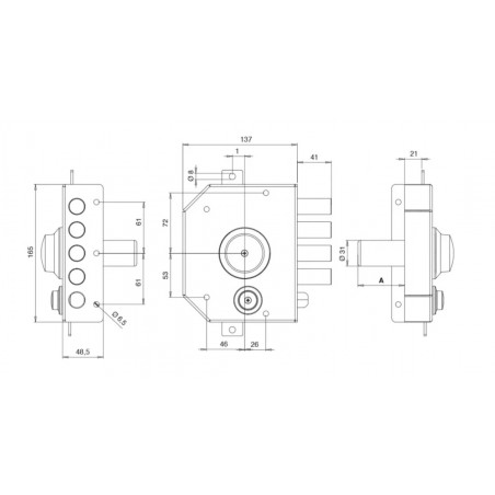 TECO T1460 SERRATURA TRIPLICE POMOLO INTERNO CON MEZZO GIRO A CILINDRO EUROPEO