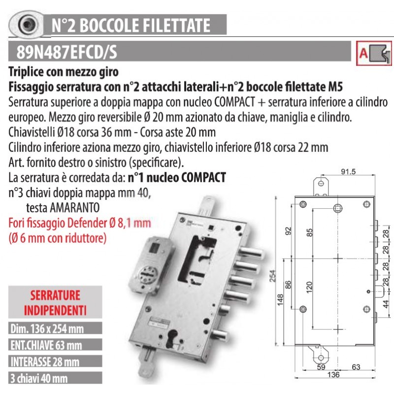 copy of MOTTURA 898371EF SERRATURA RICAMBIO EFFEPI CILINDRO EUROPEO