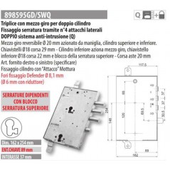 MOTTURA 898595G/W SERRATURA MULTIFUNZIONE RICAMBIO GARDESA AD APPLICARE